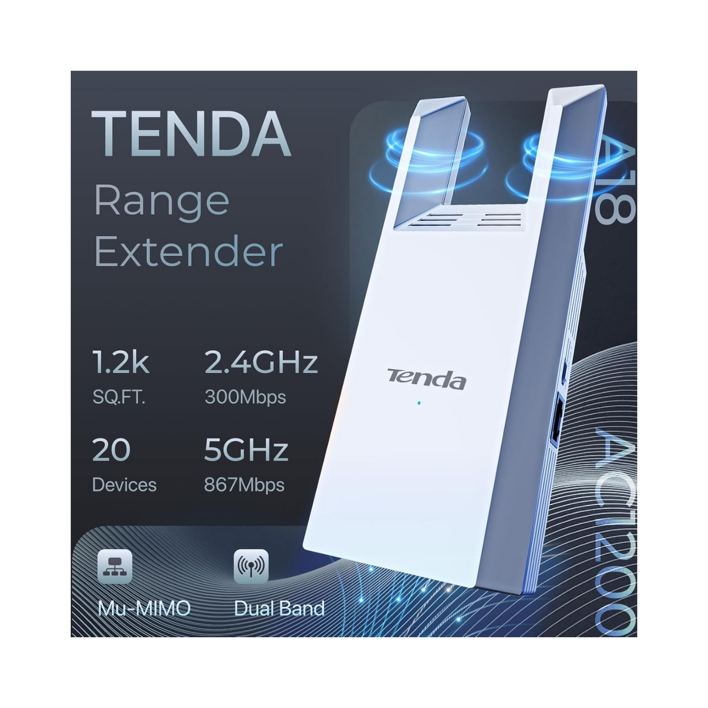 Tenda AC1200, WiFi Range Extender, White