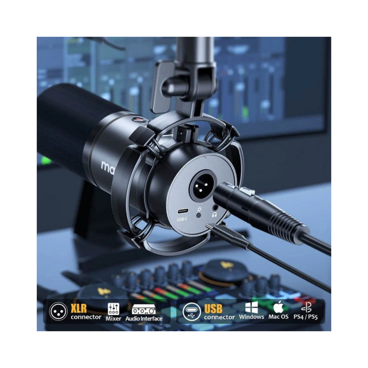 Maono PD200X, USB/XLR Podcast Dynamic Microphone, Black