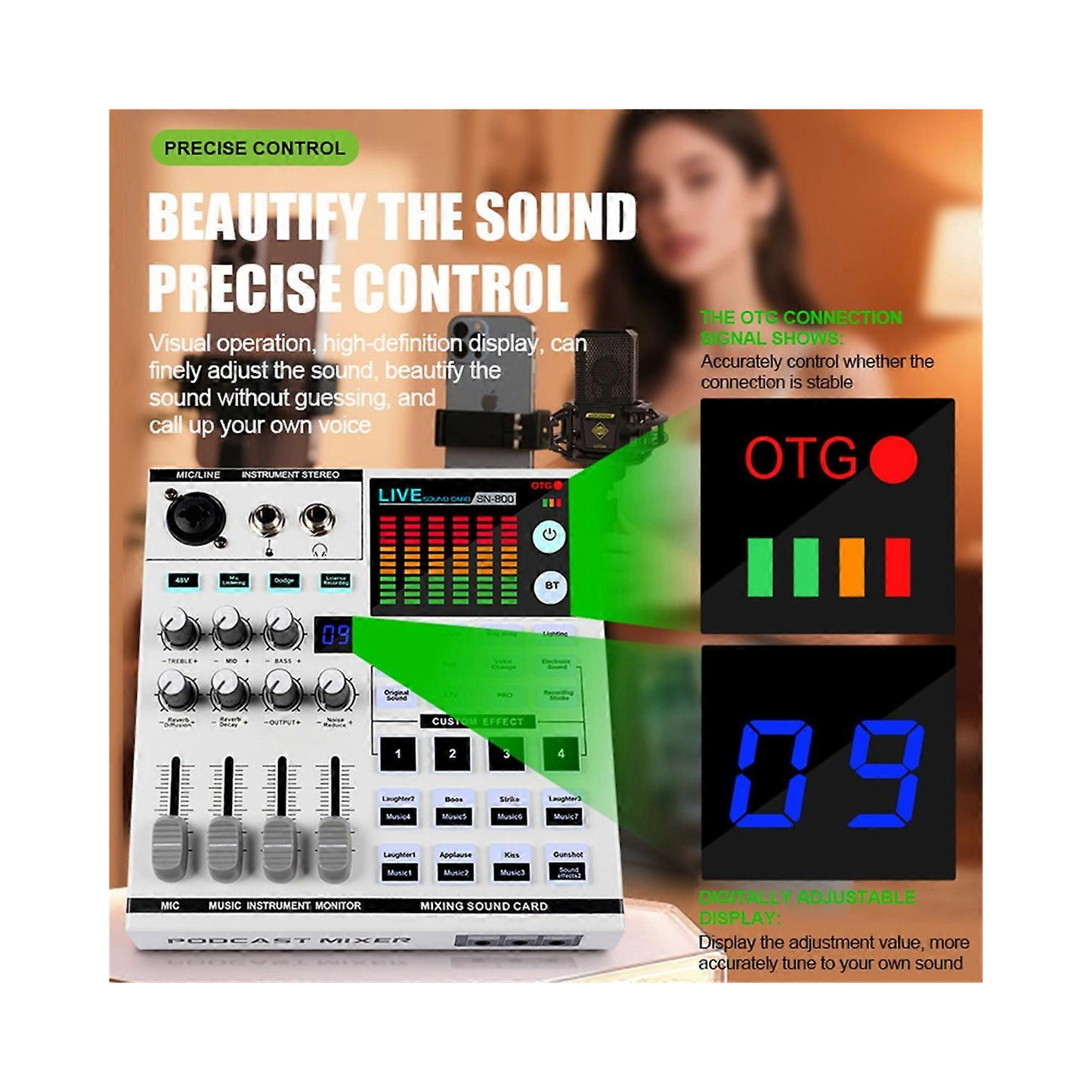 SN800, Multifunctional Live Sound Card, White