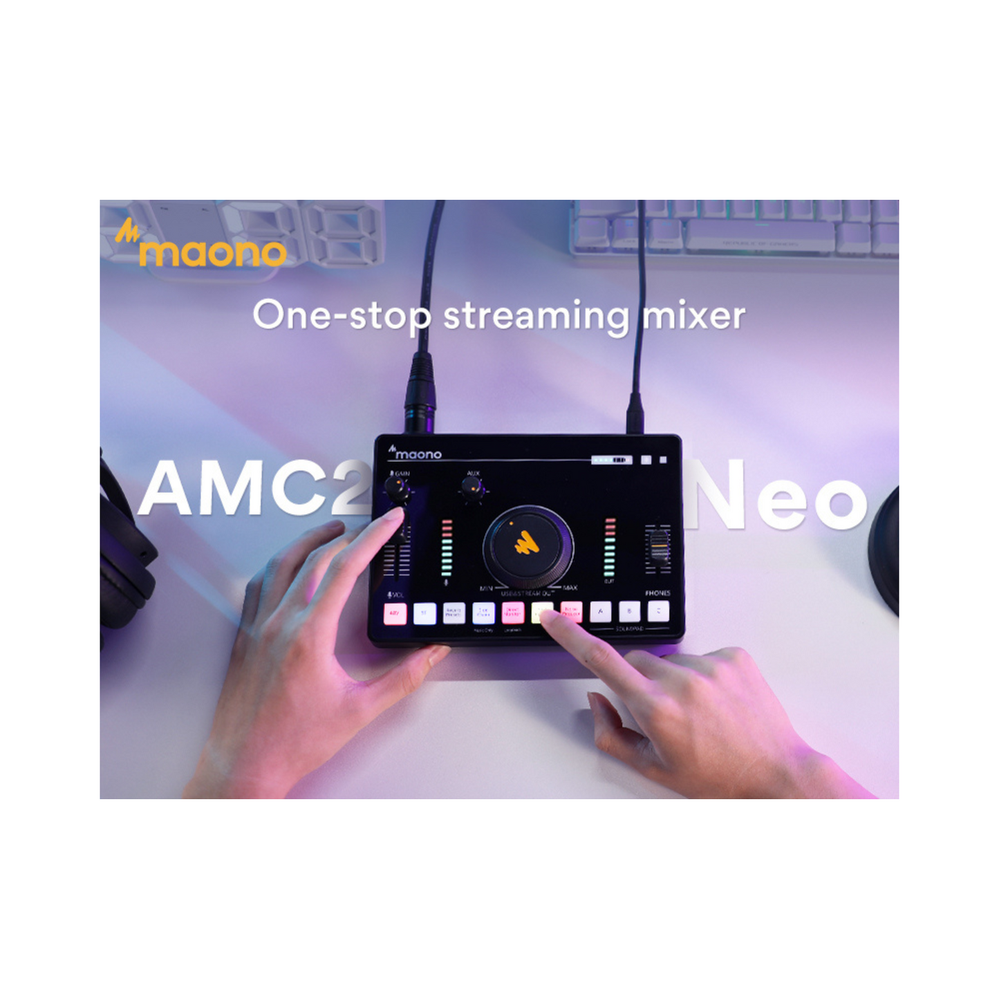 Maono AMC2 NEO, One-Stop Streaming Audio Mixer & Sound Card, Black