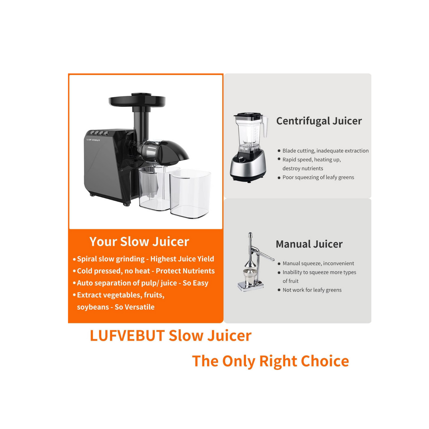 LUFVEBUT 5-in-1 Slow Juicer Machines - Meteorite Gray