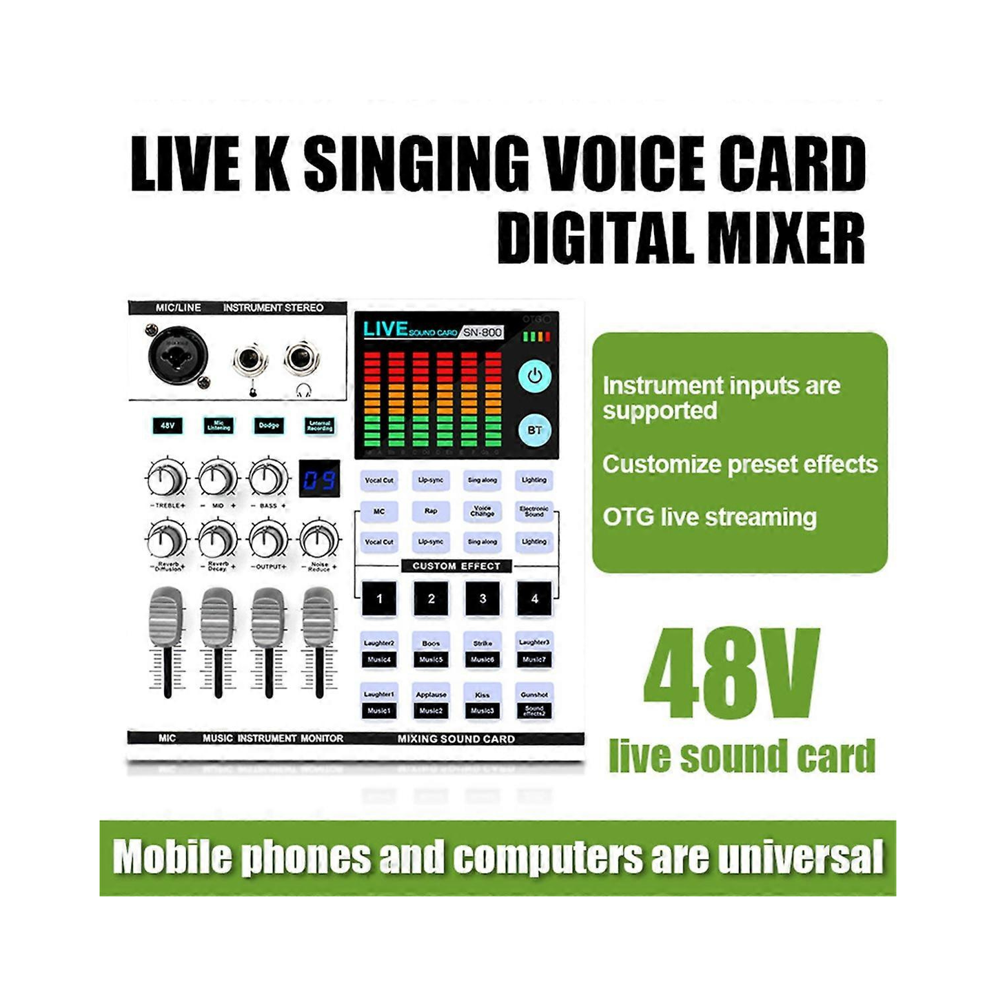 SN800, Multifunctional Live Sound Card, White