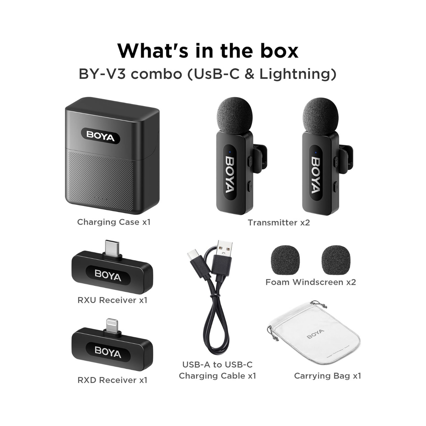 Boya BY-V3 Combo, Wireless Microphone, Black