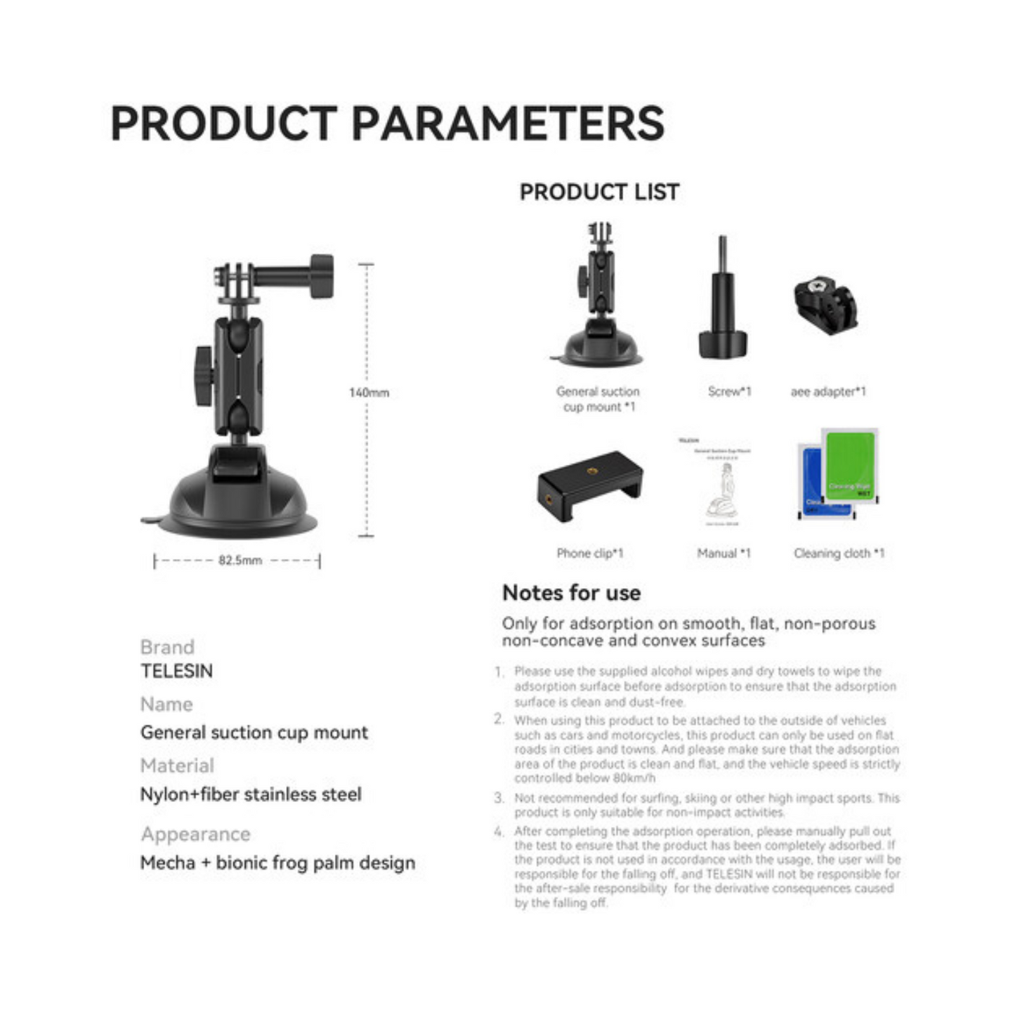 TELESIN SUCTION CUP MOUNT