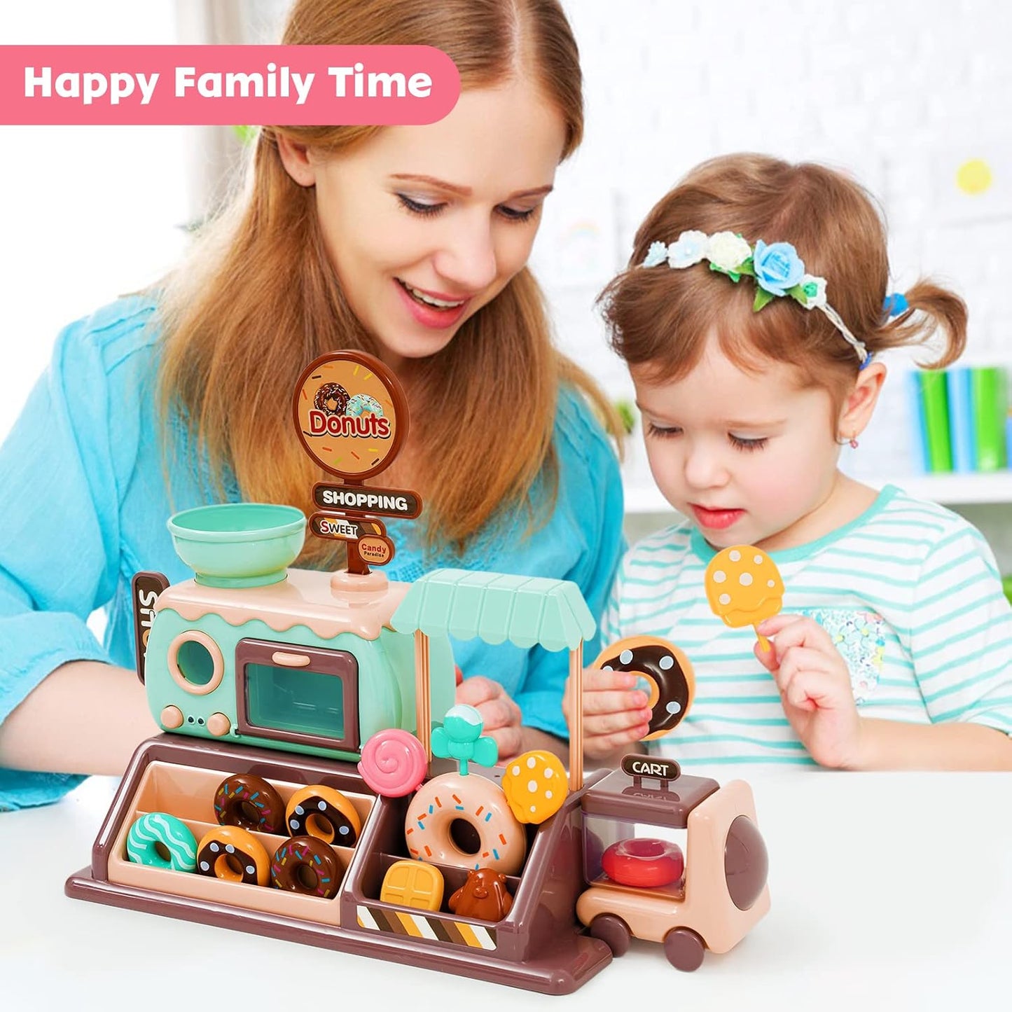 Pretend Play Donut Shop Toy Set for Kids – Donut Maker, Fake Donuts, Candies, Oven, and Role Play Accessories