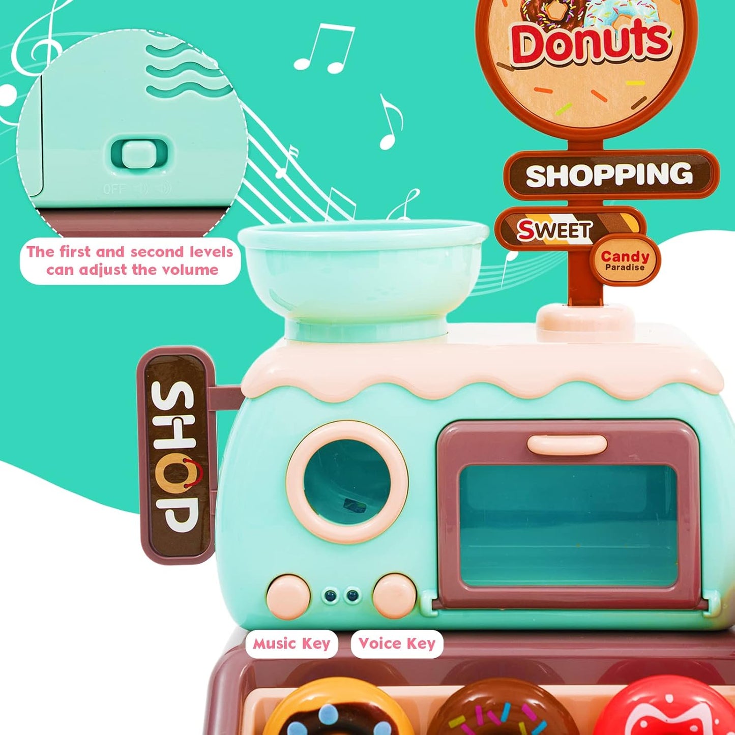 Pretend Play Donut Shop Toy Set for Kids – Donut Maker, Fake Donuts, Candies, Oven, and Role Play Accessories
