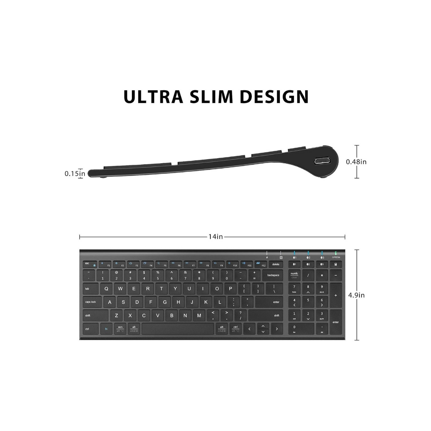 iClever BK10 Bluetooth Keyboard, Universal Bluetooth 5.1 Wireless Keyboard with Number Pad, Ergonomic Design, Multi-Device Compatibility, Stable Connection for Mac, iPad, iPhone, Android, Windows