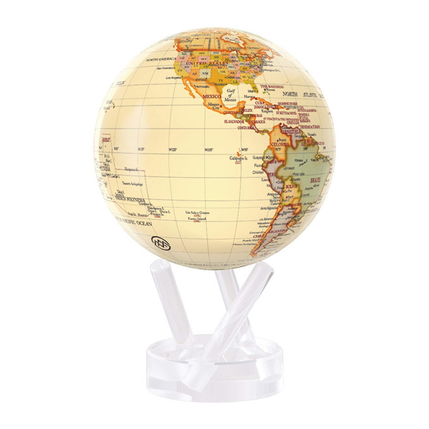 Mova Globe Antique Gloss Finish World Map Self Rotating Globe