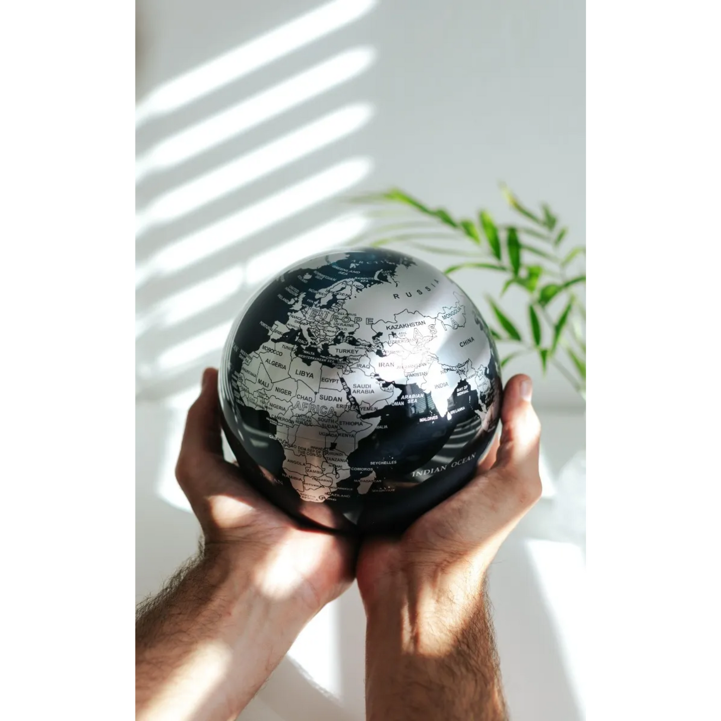 Mova Globe Black and Silver Self Rotating Globe