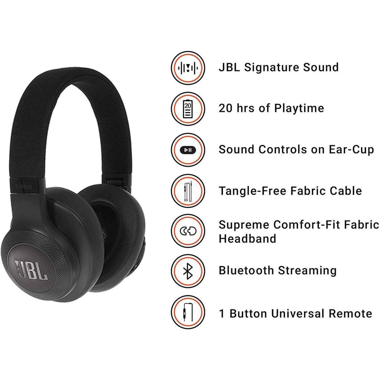 JBL E55BT Over-Ear Wireless Headphones (Black)