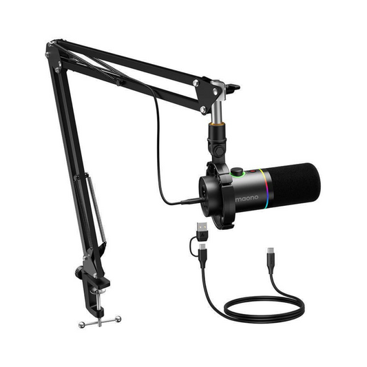 Maono PD200XS, USB/XLR Dynamic Microphone Set with Boom Arm, Black