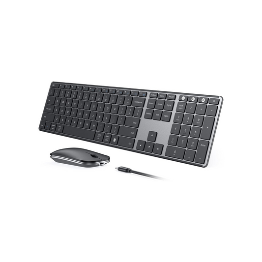 seenda Wireless Bluetooth Keyboard and Mouse Combo (USB + Dual BT), SKM64-3 Multi-Device Rechargeable Slim Keyboard and Mouse, Compatible for Win 7/8/10, MacBook Pro/Air, iPad, Tablet - Black Gray