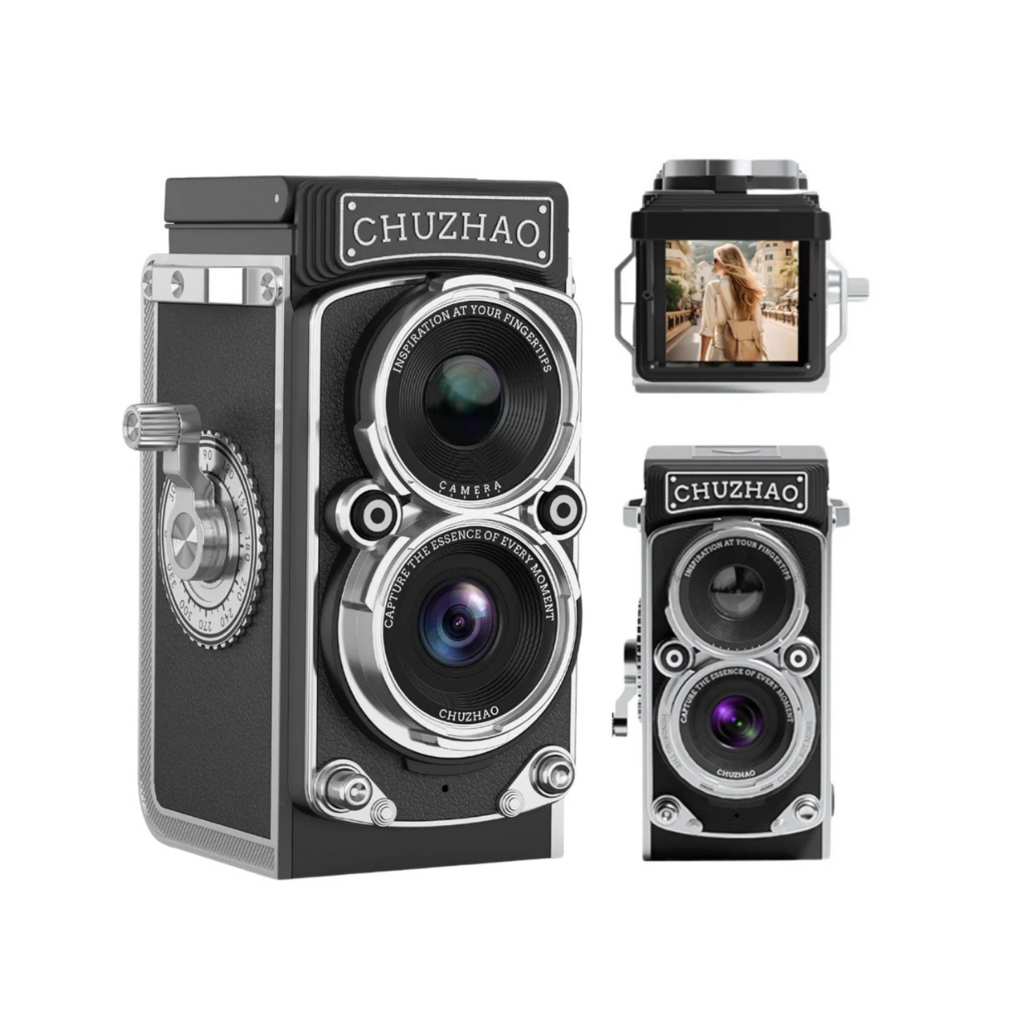 Chuzhao Digital Twin Lens Reflex Retro Style Toy Camera, Black