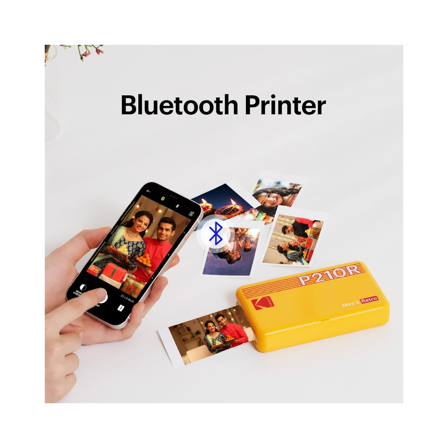 Kodak Mini 2 Retro, 4PASS Portable Photo Colour Printer (2.1x3.4 inches) + 68 Sheets Bundle, White