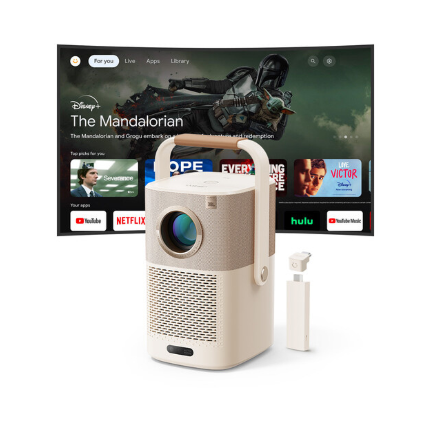 Yaber T2 Plus, 450- ANSI Lumens Portable Projector with Google TV Dongle, Cream