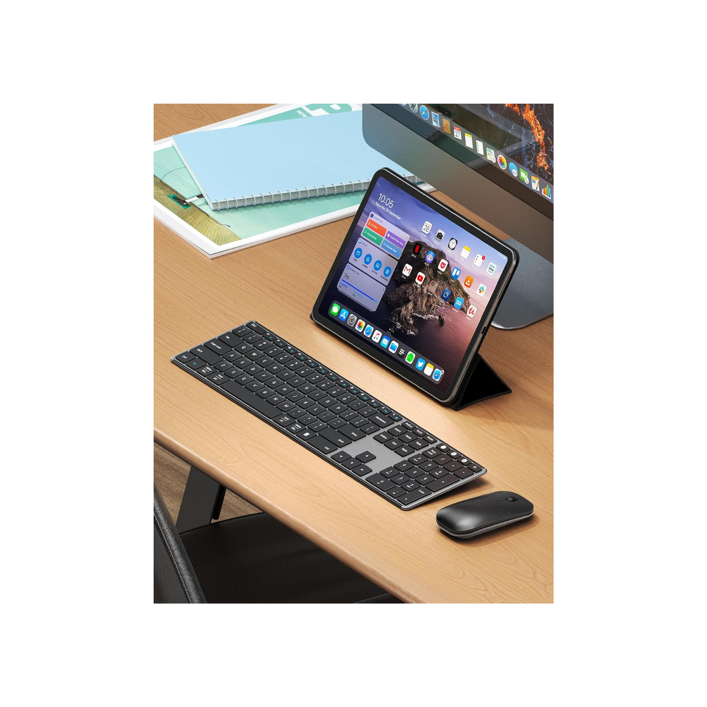 seenda Wireless Bluetooth Keyboard and Mouse Combo (USB + Dual BT), SKM64-3 Multi-Device Rechargeable Slim Keyboard and Mouse, Compatible for Win 7/8/10, MacBook Pro/Air, iPad, Tablet - Black Gray