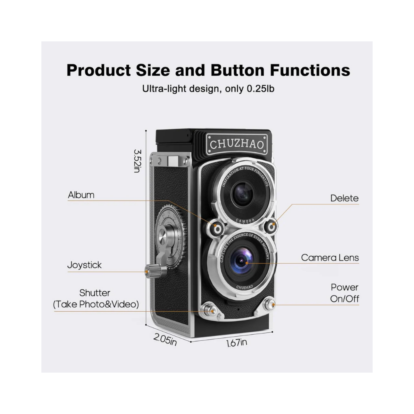 Chuzhao Digital Twin Lens Reflex Retro Style Toy Camera, Black
