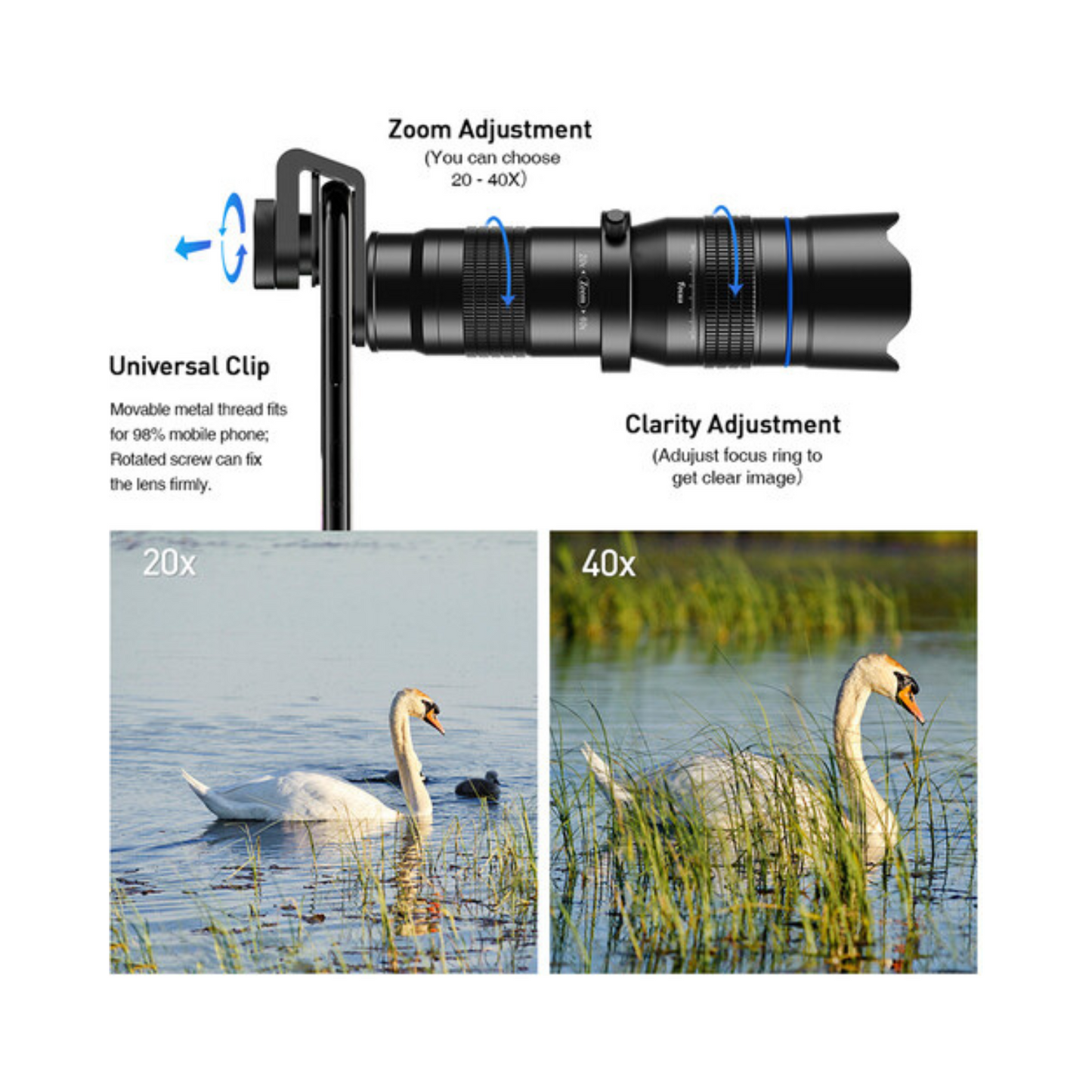 Apexel 20-40X Phone Lens