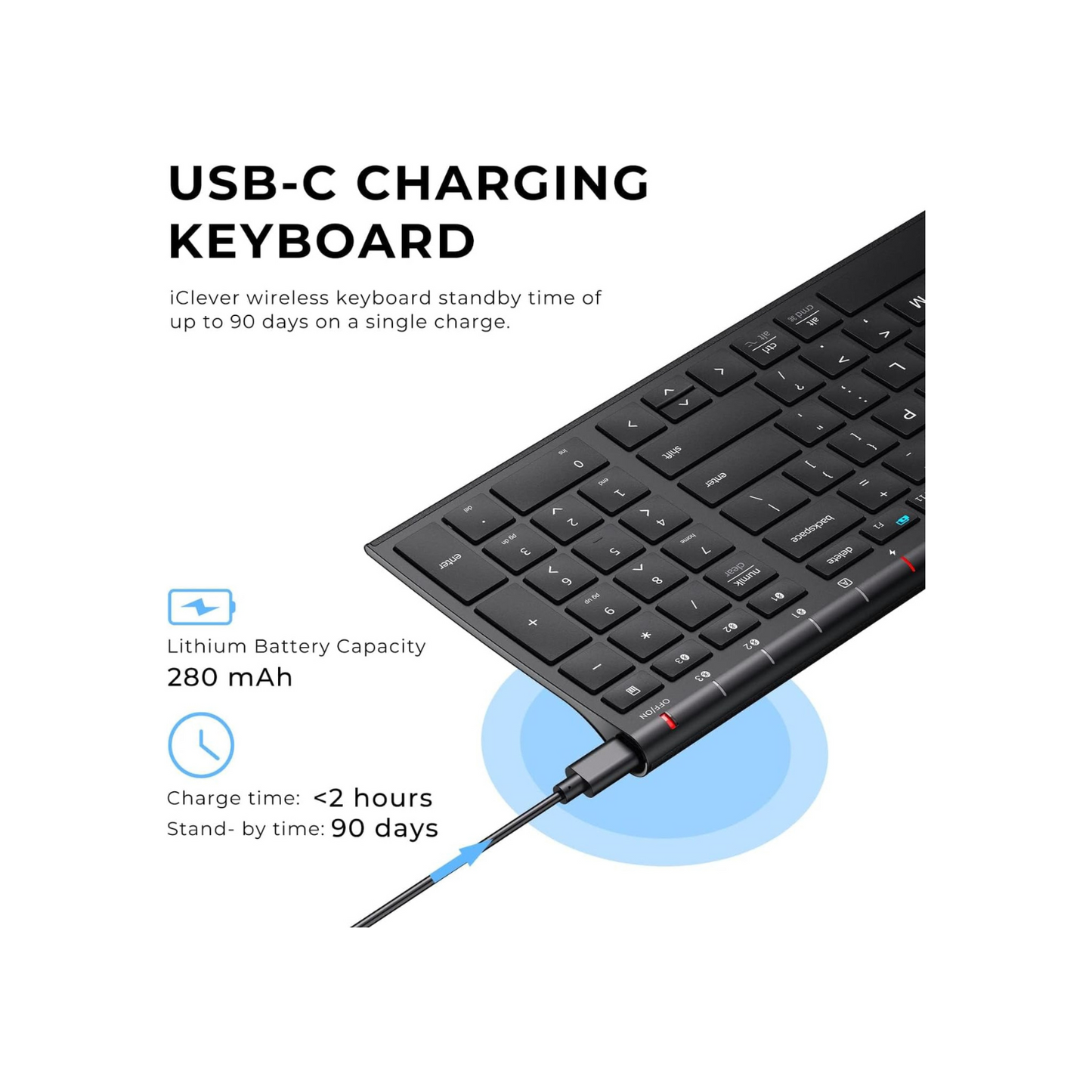 iClever BK10 Bluetooth Keyboard, Universal Bluetooth 5.1 Wireless Keyboard with Number Pad, Ergonomic Design, Multi-Device Compatibility, Stable Connection for Mac, iPad, iPhone, Android, Windows