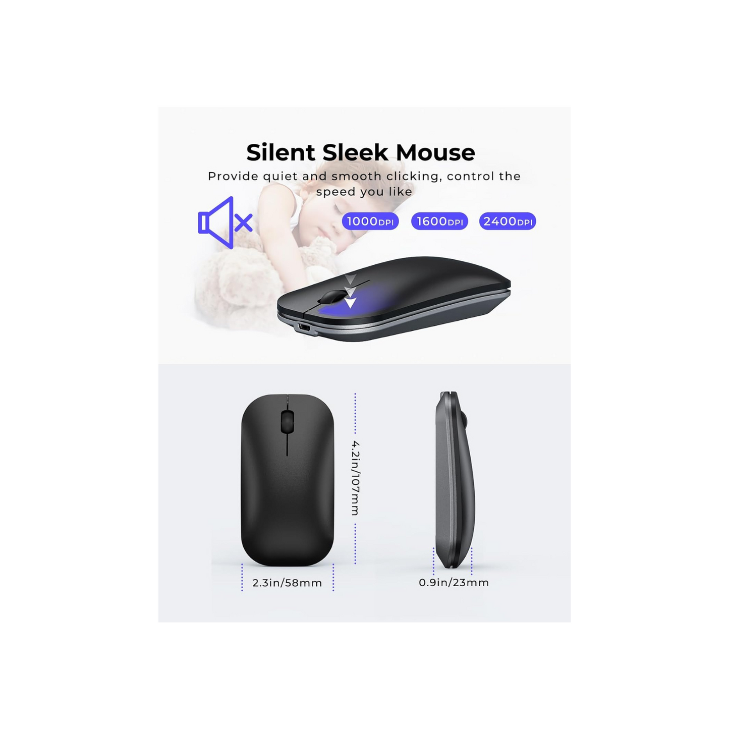 seenda Wireless Bluetooth Keyboard and Mouse Combo (USB + Dual BT), SKM64-3 Multi-Device Rechargeable Slim Keyboard and Mouse, Compatible for Win 7/8/10, MacBook Pro/Air, iPad, Tablet - Black Gray