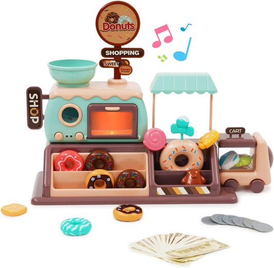 Pretend Play Donut Shop Toy Set for Kids – Donut Maker, Fake Donuts, Candies, Oven, and Role Play Accessories