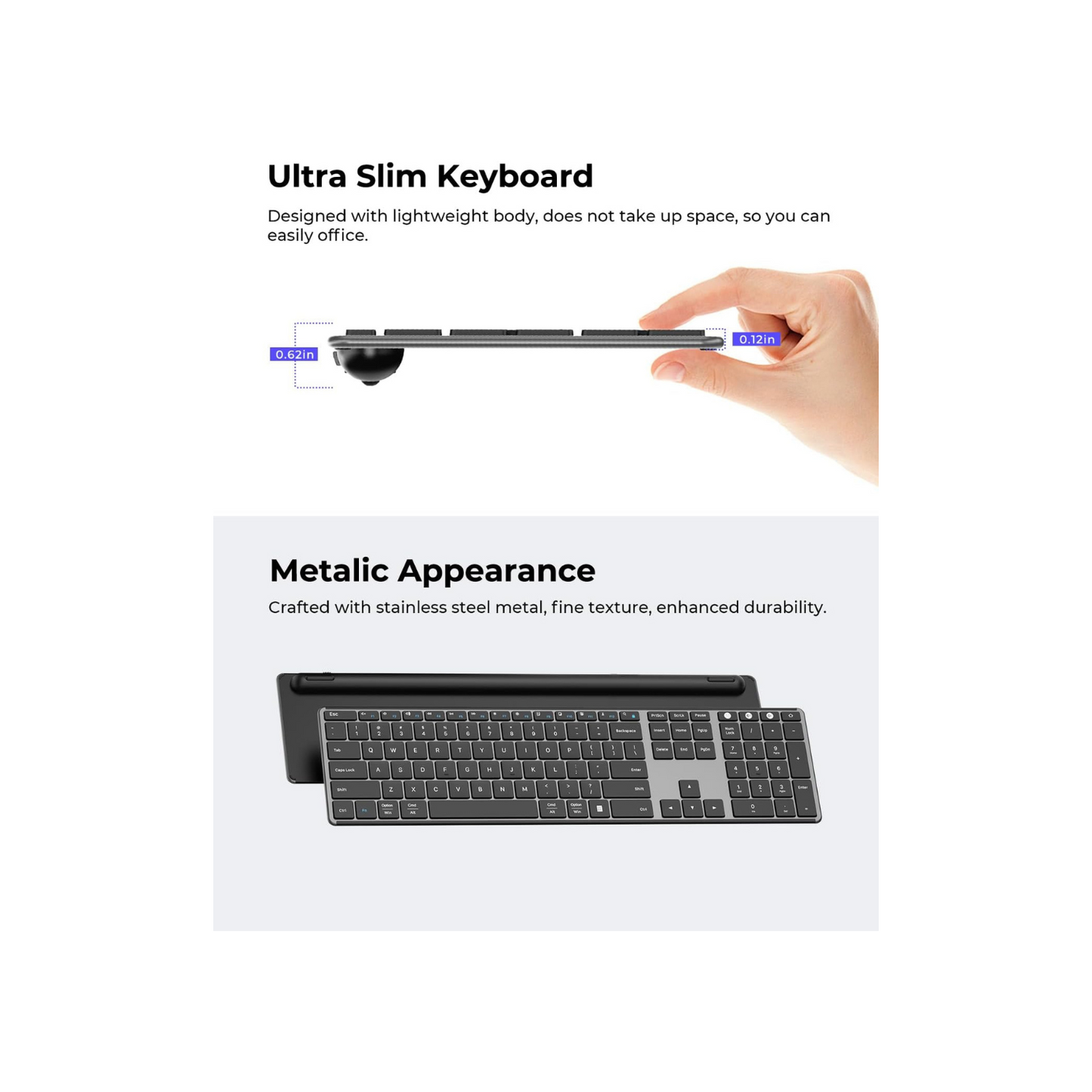seenda Wireless Bluetooth Keyboard and Mouse Combo (USB + Dual BT), SKM64-3 Multi-Device Rechargeable Slim Keyboard and Mouse, Compatible for Win 7/8/10, MacBook Pro/Air, iPad, Tablet - Black Gray