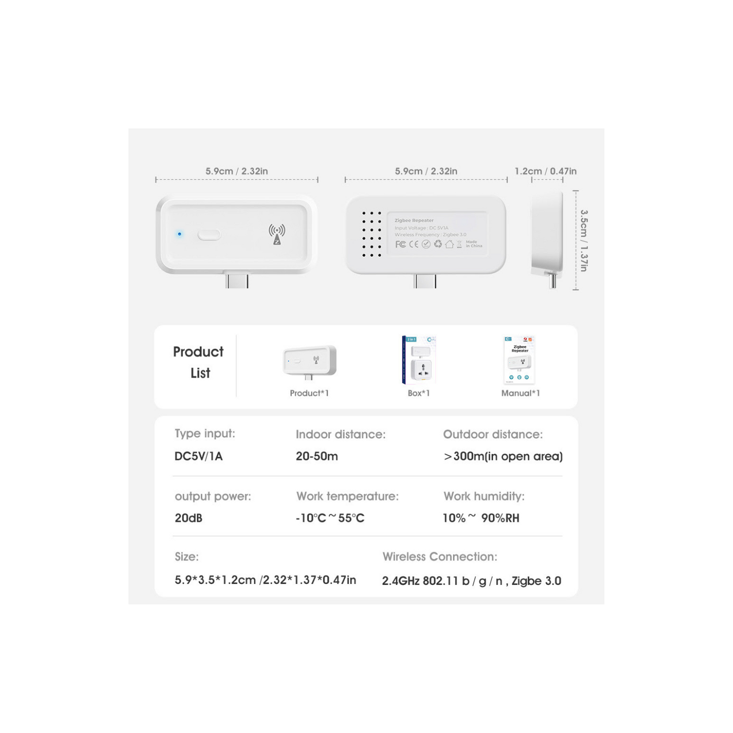 Zigbee 3.0 Range Extender with Built-in Power Amplifier, Tuya Zigbee Signal Booster, Long Range up to 7600 sq.ft, Compatible with Alexa/Google Assistant, 2.4GHz, White