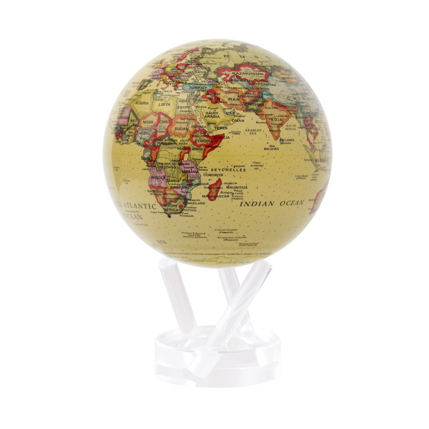 Mova Globe  Political Map Yellow 8.5" Self Rotating Globe