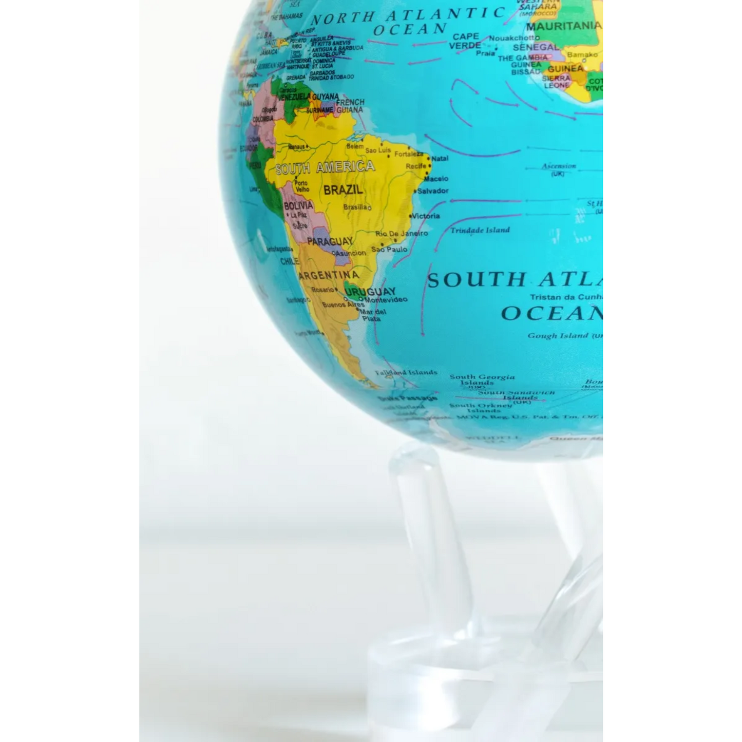 Mova Globe Blue Political Map World 4.5" Self Rotating Globe