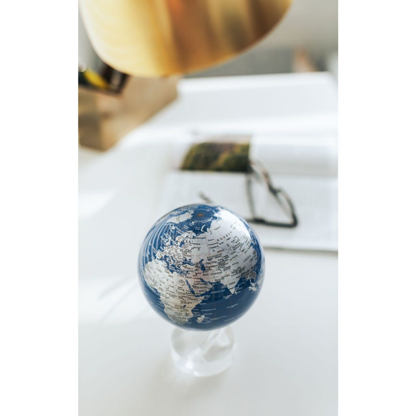 Mova Globe Blue and Silver Self Rotating Globe