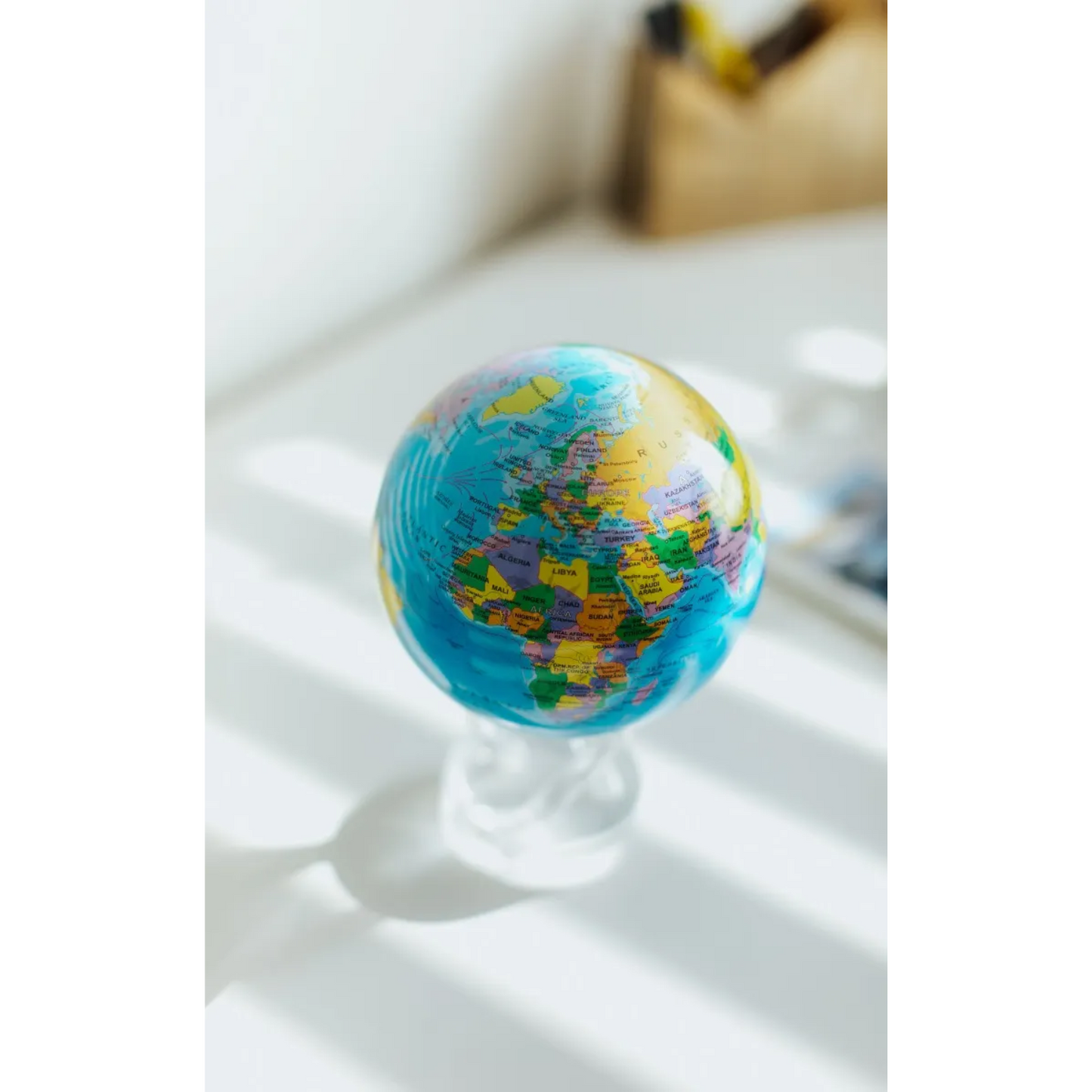 Mova Globe Blue Political Map World 4.5" Self Rotating Globe